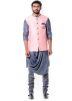 Grey Cowl Style Kurta Set With Pink Jacket