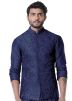 Blue Cowl Style Silk Kurta Set With Jacket