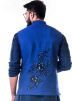 Navy Blue Quilted Katan Silk Nehru Jacket
