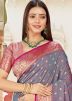 Grey Zari Woven Saree In Silk