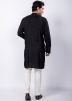 Black Embroidered Mens Kurta Pajama In Silk