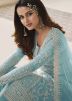 Blue Embroidered Net Palazzo Suit Set