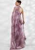 Purple Embroidered Saree In Chiffon