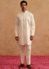 Cream Embroidered Kurta Pajama With Nehru Jacket