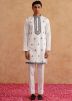 White Embroidered Men Kurta Pajama With Nehru Jacket