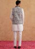 White Embroidered Men Kurta Pajama With Nehru Jacket