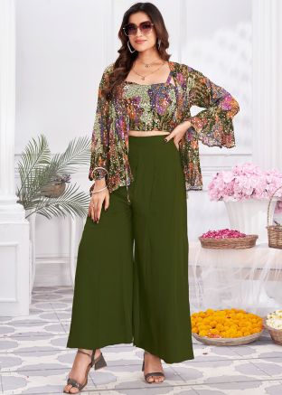 Multicolor Embroidered Readymade Jacket Style Co- Ord Set