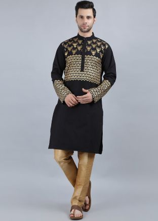 Black Printed Readymade Kurta Pajama