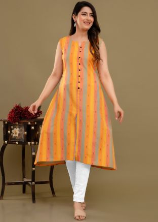 Yellow Printed Cotton Kurti