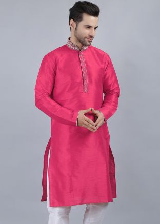 Pink Dupion Silk Readymade Kurta 