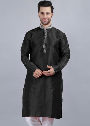 Black Readymade Kurta In Dori Embroidery