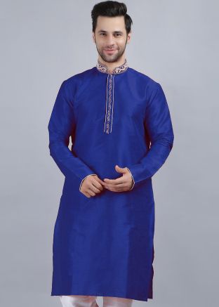 Blue Dupion Silk Readymade Kurta