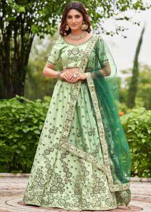 Pista Green Embroidered Lehenga Choli