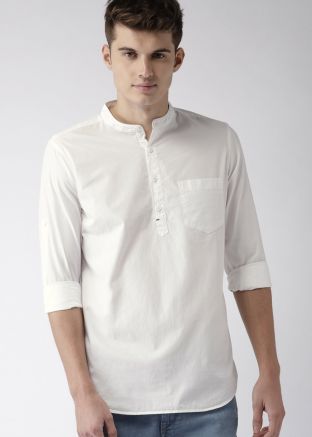 White Cotton Readymade Short Kurta