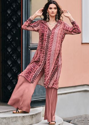 Peach Digital Printed Cotton Silk Co-Ord Set