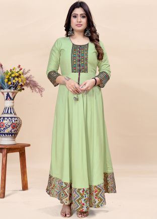 Light Green Long Kurti In Print