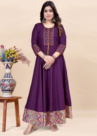 Readymade Purple Long Kurti In Print