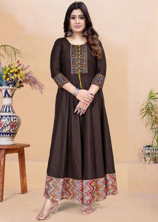 Brown Readymade Long Kurti In Print
