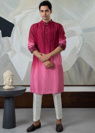 Shaded Pink Printed Mens Kurta Pajama Set