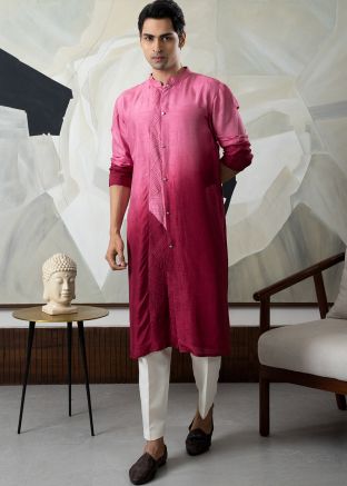 Shaded Pink Pintucks Detailed Kurta With Pajama