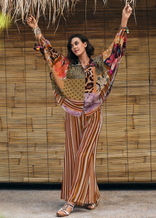 Brown Printed Co-ord Set In Viscose
