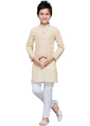 Readymade Beige Kids Kurta Pajama in Cotton