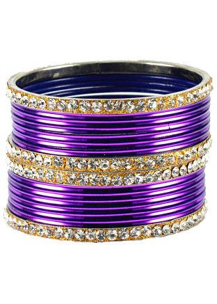 Stone Studded Purple and Golden Bangle Set