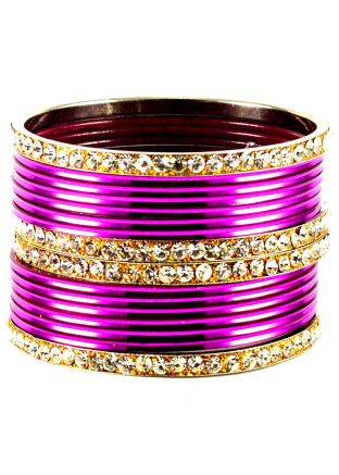 Stone Studded Pink and Golden Bangle Set