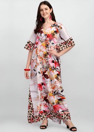 Multicolor Printed Kaftan In Crape