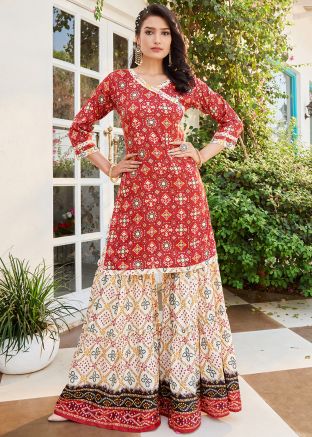 Red Digital Print Kurta Set