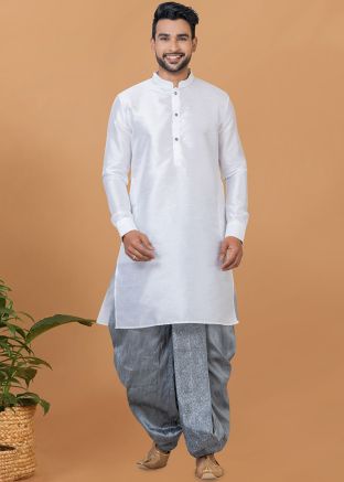 Grey Readymade Mens Kurta With Dhoti