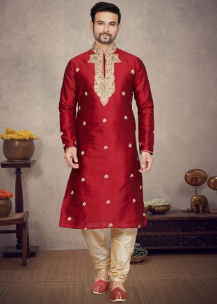 Red Embroidered Kurta Pajama