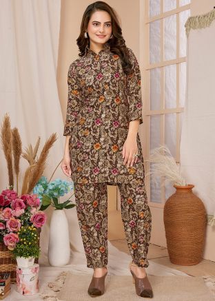 Multicolor Readymade Rayon Digital Printed Co-Ord Set