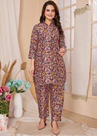 Multicolor Readymade Digital Printed Co-Ord Set In Rayon