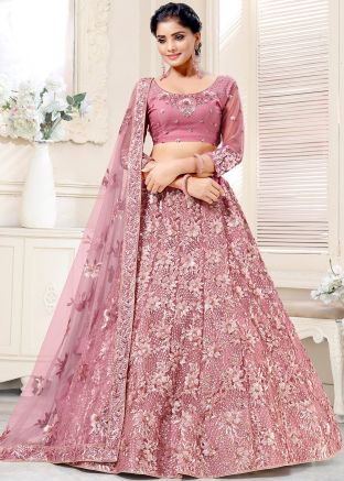 Pink Sequins Embellished Net Lehenga Choli