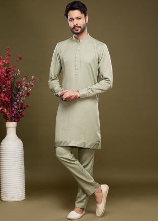 Green Mens Kurta Pajama In Art Silk