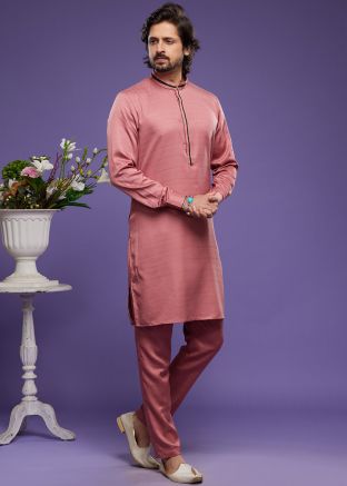 Pink Mens Kurta Pajama In Art Silk