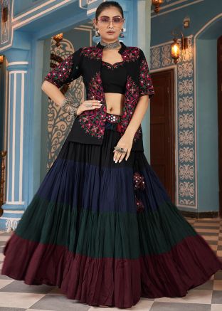 Black Readymade Navaratri Jacket style Lehenga Choli Set