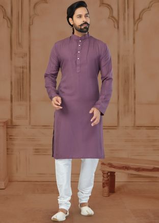 Purple Woven Kurta Pajama In Art Silk