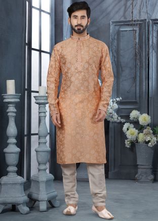 Peach Printed Kurta In Art Silk