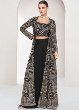 Black Jacket Style Readymade Georgette Top Bottom