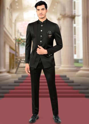 Readymade Black Satin Bandhgala Jodhpuri Suit