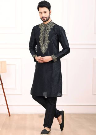 Black Embroidered Kurta Pajama 