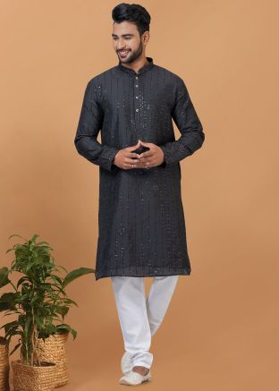 Black Kurta Pajama In Embroidery