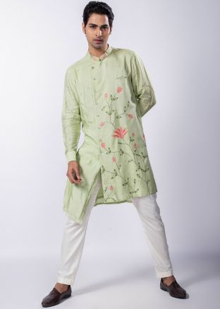 Green Embroidered Asymmetric Kurta Pajama