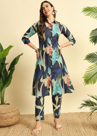 Blue Print Kurta Set In Cotton