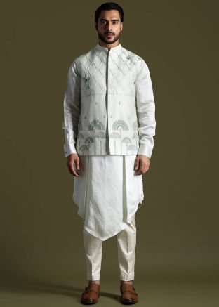 Blue Kurta Pajama & Embroidered Jacket