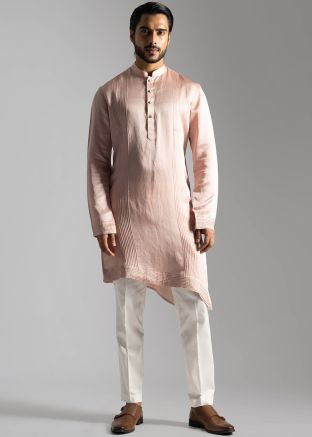 Mens Pink Pintucks Kurta & Pajama
