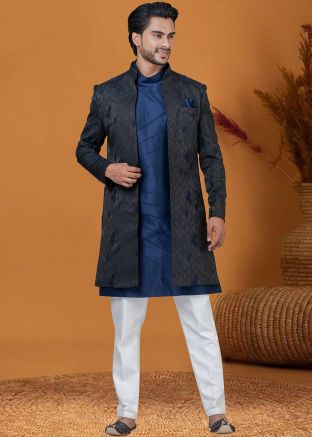 Readymade Blue Mens Indo Western Sherwani & Jacket