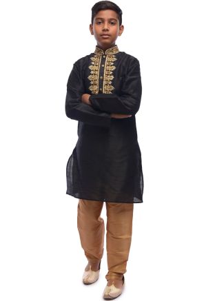 Black Readymade Kids Kurta Churidar Set